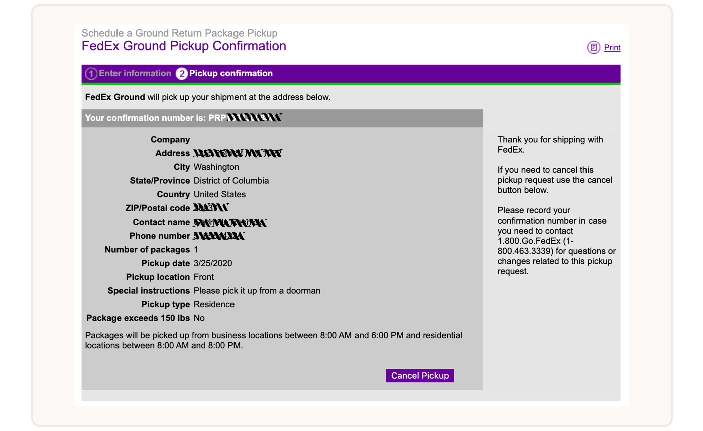 fedex door tag number pick up confirmation